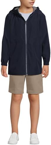 Lands End School Uniform Kids Rain Jacket Water-Resistant Windproof Bibliographic Style