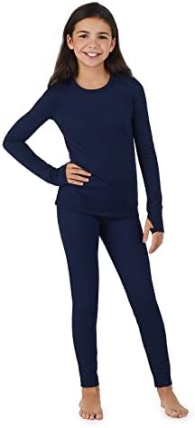 Cuddl Duds Girls Thermal Set Warm Stretchy Pajamas for Winter