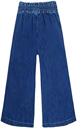 KIDSCOOL SPACE - Thin Wide-Leg Ribbed Elastic waistband Jeans for Kids