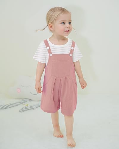 ZOEREA Stripe and Floral Bib Overall Set for TODDLERS