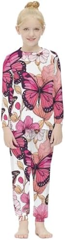 Girls Soft Pajama Set with Elastic Trousers Rosehip Green Leaves Design