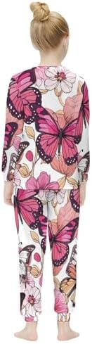 Girls Soft Pajama Set with Elastic Trousers Rosehip Green Leaves Design