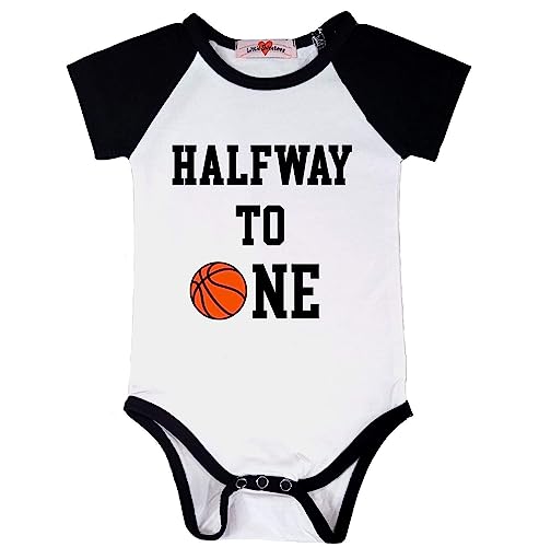 Personalized Basketball Half Way To First 6 Month Birthday Bodysuit Complete Outfit