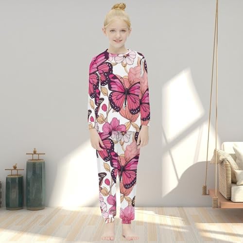 Girls Soft Pajama Set with Elastic Trousers Rosehip Green Leaves Design