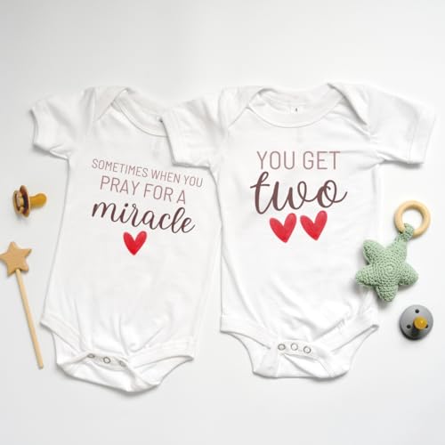 Surprise Grandparent Baby Announcement bodysuit for twins with rainbow design