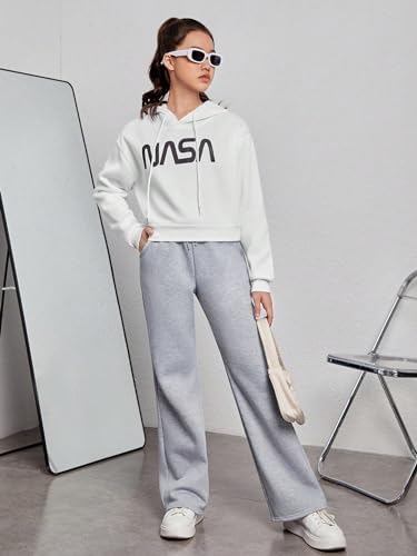 COZYASE Girls Flared Leg Sweatpants High Waist Casual Drawstring Jogger Sweatpants with Pocket