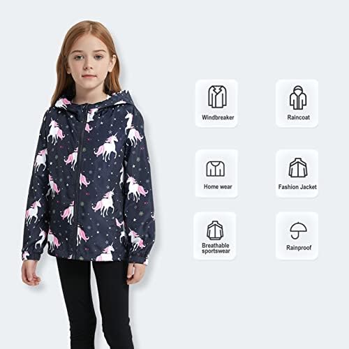 Jxstar Girls Waterproof Rain Jacket - Stretchy Windbreakers with Hoodie