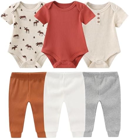 Ruliby Baby Bodysuit and Pant Set 6-Piece Ribbed Soft