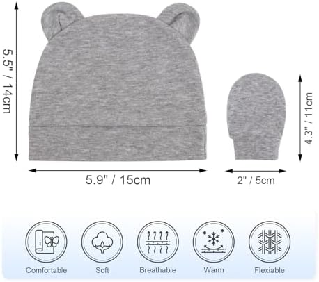 DRESHOW Newborn Baby Bear Ears 4 Set Hats Mittens 100 Cotton