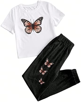 OYOANGLE Girls Summer Butterfly Tee Sweatpants Set