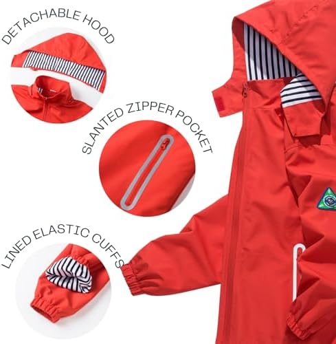 IjnUhb Waterproof Dinosaur Rain Jacket for Kids Windproof Waterproof