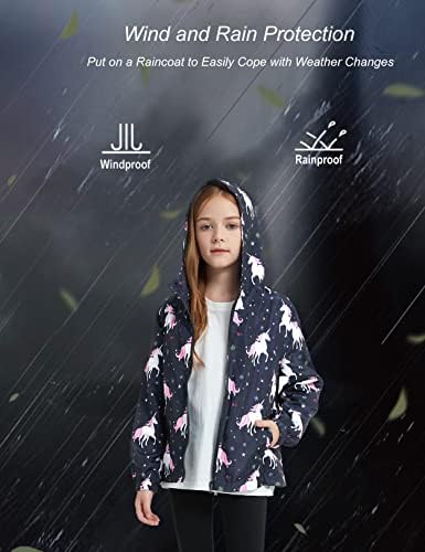 Jxstar Girls Waterproof Rain Jacket - Stretchy Windbreakers with Hoodie