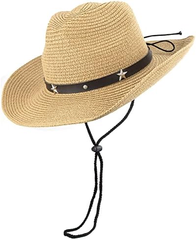 Vikodah Kids Cowboy Straw Hat for Boys Girls Summer Sun Protection