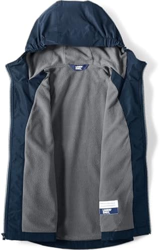 Lands End School Uniform Kids Rain Jacket Water-Resistant Windproof Bibliographic Style