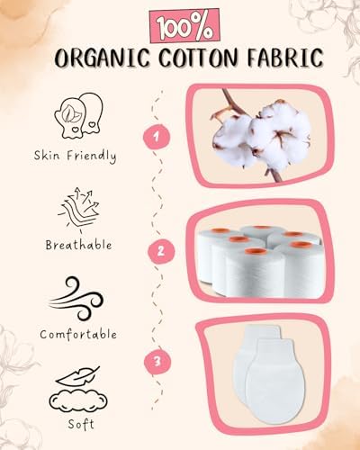 Organic cotton baby mittens with elastic wrist tab for 0-12 months