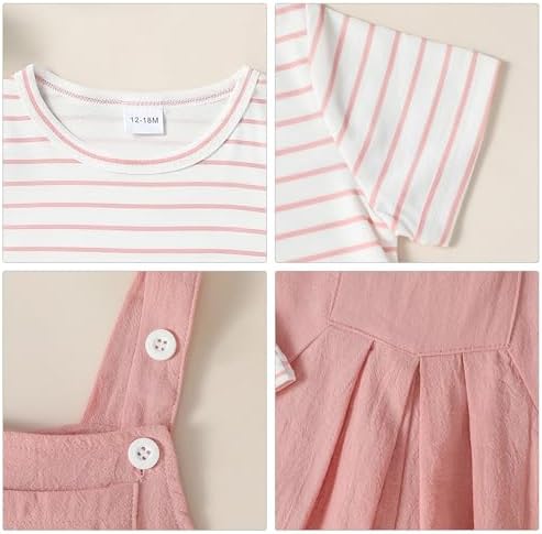 ZOEREA Stripe and Floral Bib Overall Set for TODDLERS