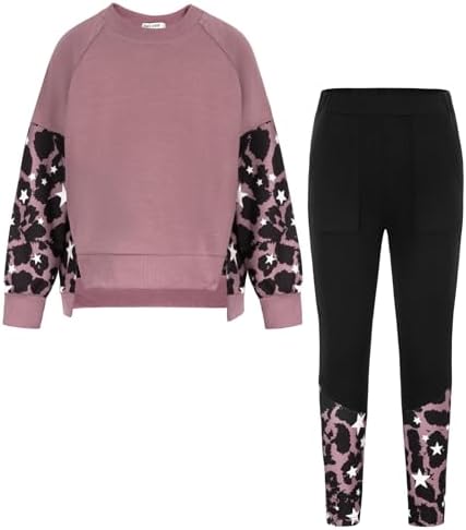 Girls Fashionable Sweater and Track Pants Set for Ages 5-14