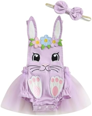 Amnnchya Rabbit Romper Cute Newborn Baby Girls First Easter Outfit
