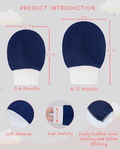 Organic cotton baby mittens with elastic wrist tab for 0-12 months