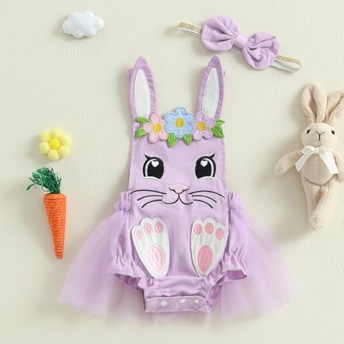 Amnnchya Rabbit Romper Cute Newborn Baby Girls First Easter Outfit