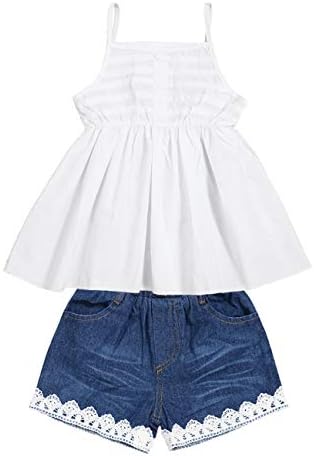 SEYOUAG Toddler Girl Camisole Jean Shorts Set for Summer