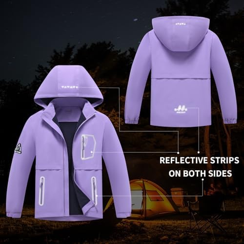 MGEYO Boys Girls Waterproof Fleece-Lined Rain Jacket
