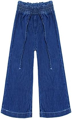 KIDSCOOL SPACE - Thin Wide-Leg Ribbed Elastic waistband Jeans for Kids