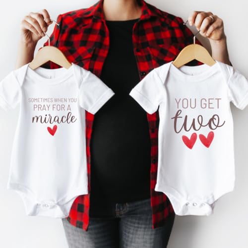 Surprise Grandparent Baby Announcement bodysuit for twins with rainbow design