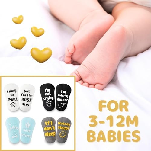 InnoBeta Baby Socks Set with Funny Quotes - 4 Pairs for Newborns