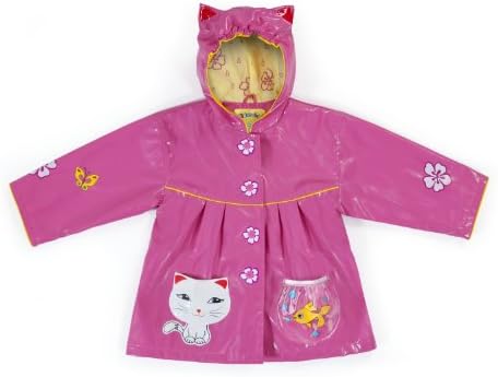 Pink Lucky Cat Raincoat for Girls with Fun Ears Fish Bowl Pocket
