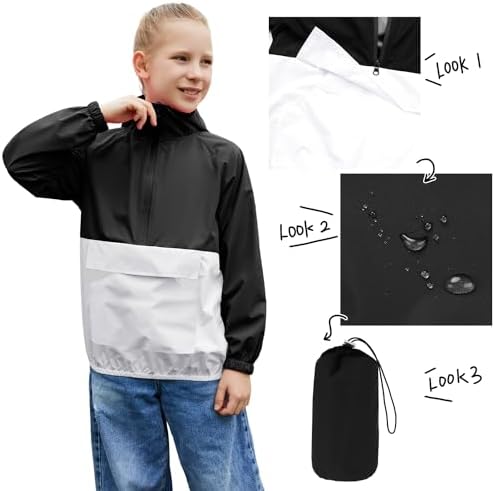MODAFANS Lightweight Waterproof Packable Hooded Rain Jacket for Kids 4-13