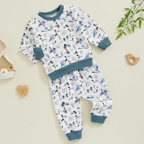 Pudcoco Toddler Fall Outfit Set - Mallard Duck Embroidery