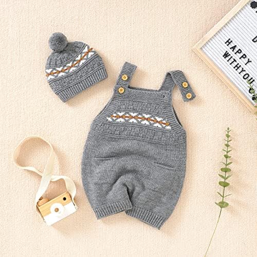 Infant Knit Romper 100 Cotton Stretchy Built-in Hat Warm