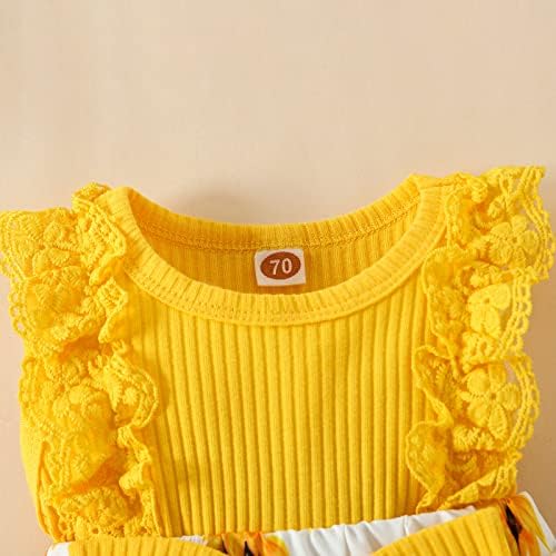 Mubineo Baby Girl Summer Romper Dress with Lace Ruffles Bowknot Headband