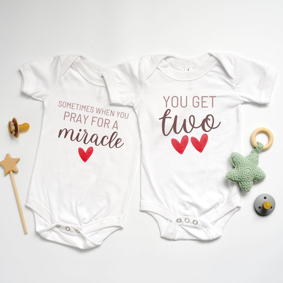 Surprise Grandparent Baby Announcement bodysuit for twins with rainbow design
