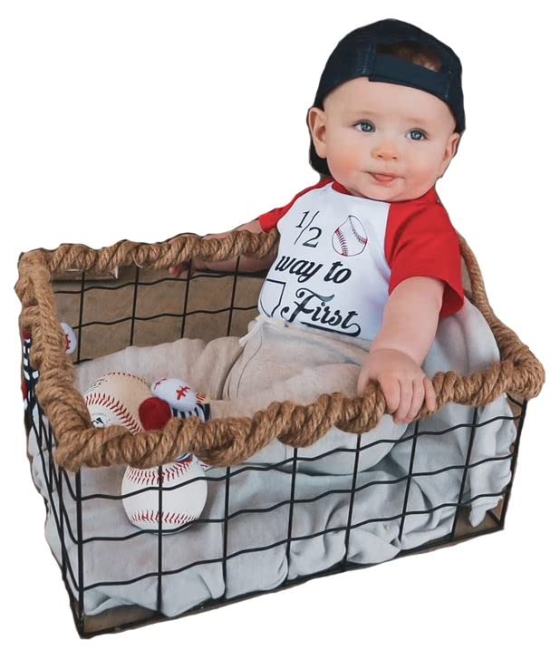 Baseball Cap Print T-Shirt Personalized First Half Birthday Set 6 Month Unisex