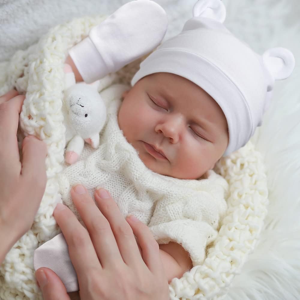 DRESHOW Newborn Baby Bear Ears 4 Set Hats Mittens 100 Cotton