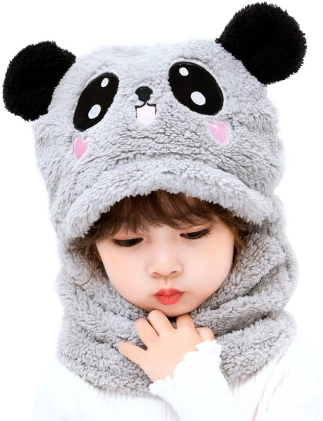 Kids Winter One-Piece Fleece Hat with Bear Ears