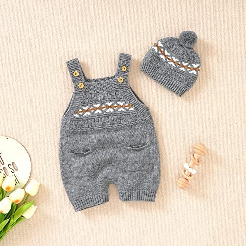 Infant Knit Romper 100 Cotton Stretchy Built-in Hat Warm