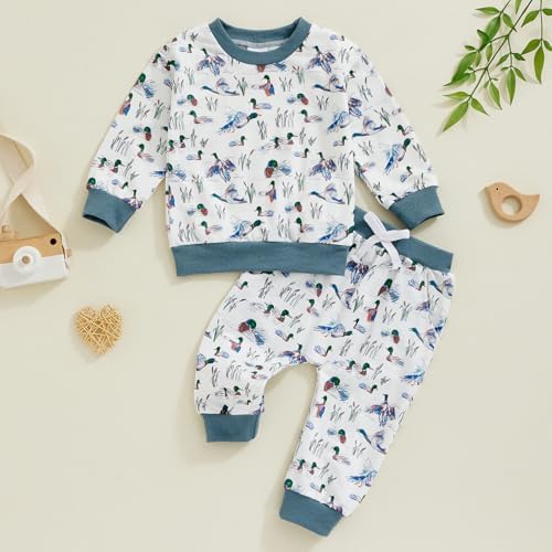 Pudcoco Toddler Fall Outfit Set - Mallard Duck Embroidery