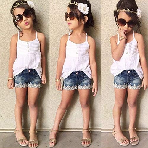SEYOUAG Toddler Girl Camisole Jean Shorts Set for Summer