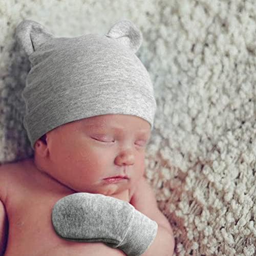 DRESHOW Newborn Baby Bear Ears 4 Set Hats Mittens 100 Cotton