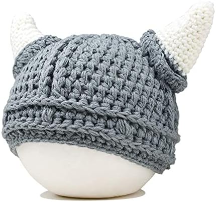 Fashionable Viking Hat with Horns Stretchy Knit Cap