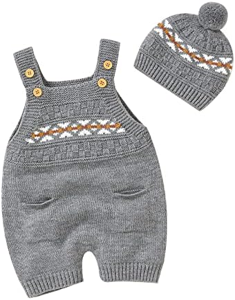 Infant Knit Romper 100 Cotton Stretchy Built-in Hat Warm