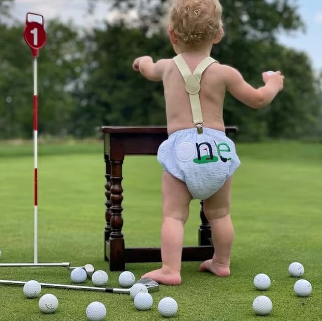 Infant Boy Girl Golf Shorts Hole in One Stripe Elastic Wasit Bloomers