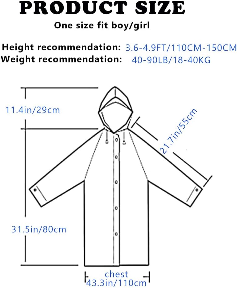 Aoyinfe Reusable Rain Poncho for Kids Durable Outdoor Jacket