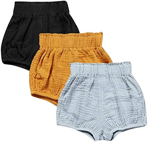 LOOLY 3-Pack Soft Cotton Linen Bloomers for Boys Girls