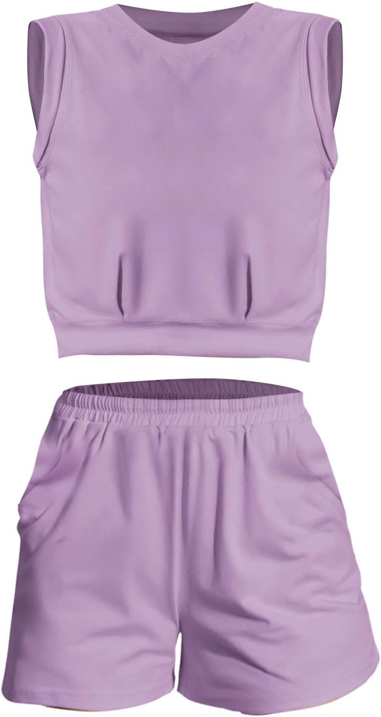 Girls 2-Piece Outfits Summer Athletic Sport Sets