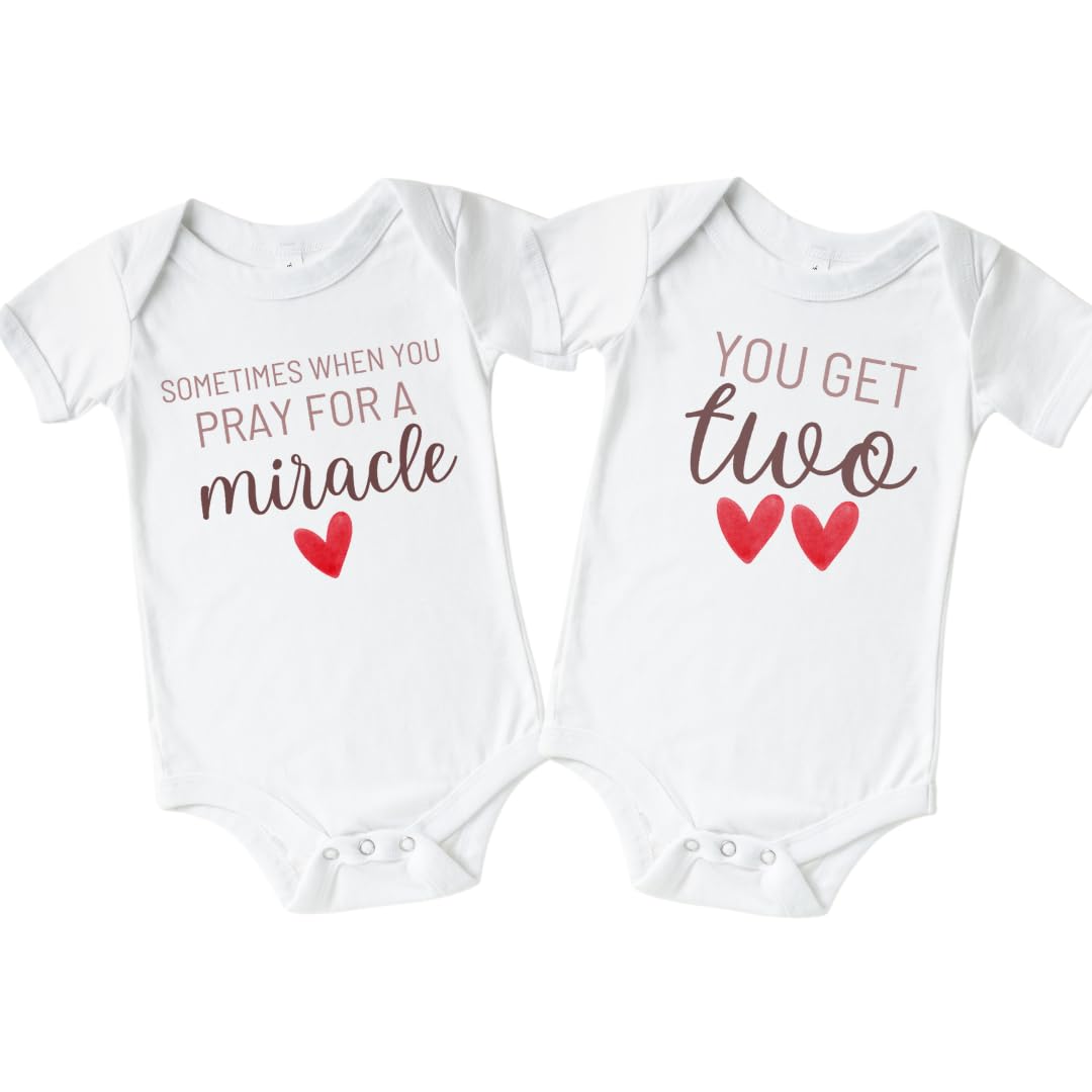 Surprise Grandparent Baby Announcement bodysuit for twins with rainbow design