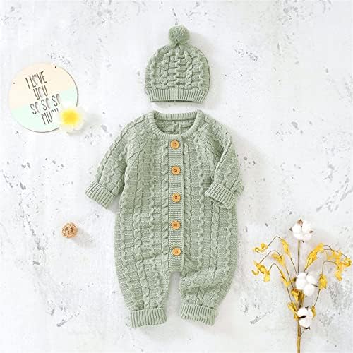 Baby Boy Girl Solid Knitted Sweater Romper Set with Cotton Caps